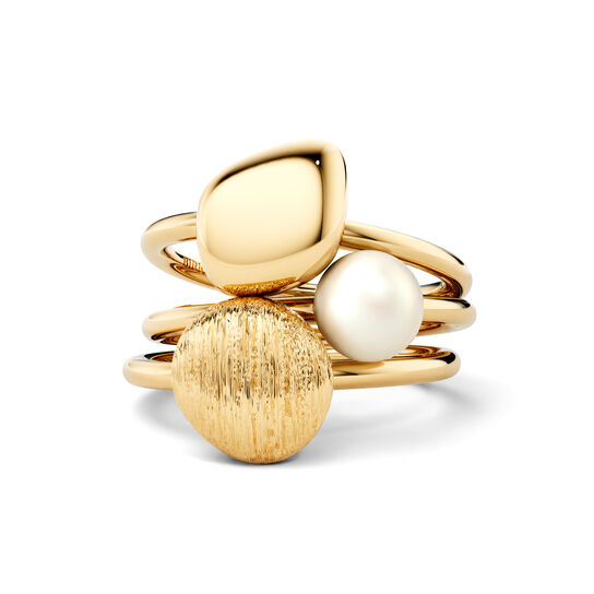 Birks Pebble Yellow Gold and Pearl Stackable 3-Ring Set image number 0